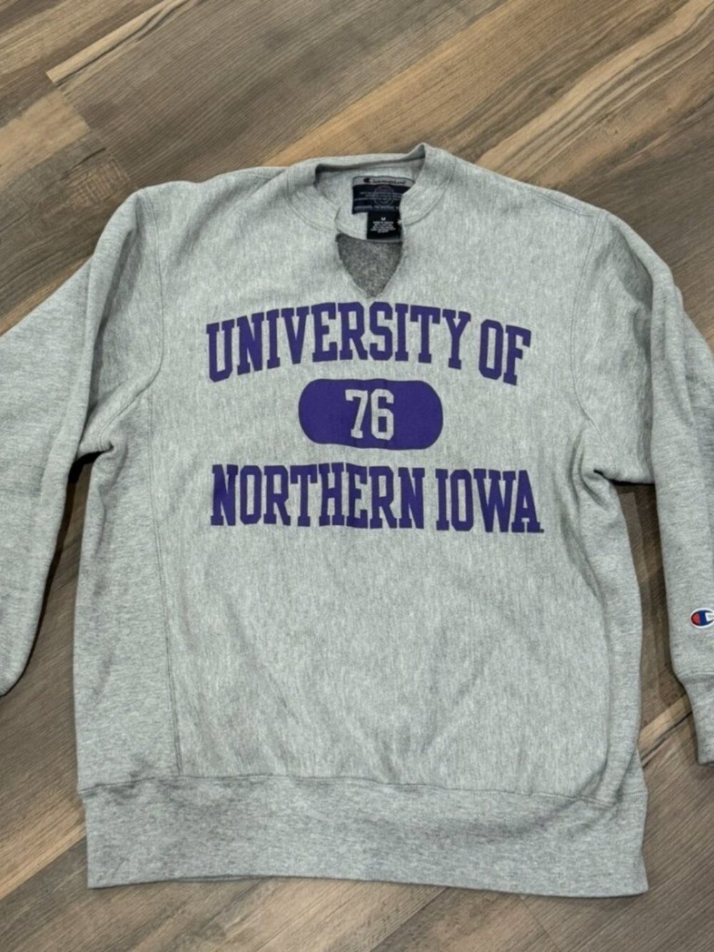 VTG Northern Iowa Champion Sweatshirt Mens M Gray Cotton Reverse Weave Crewneck